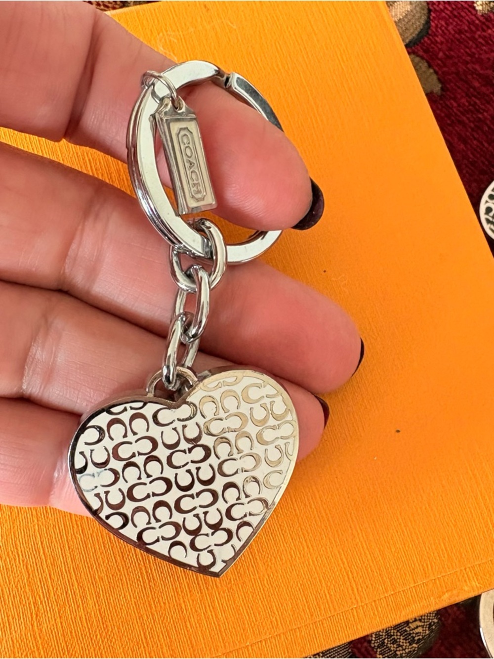 COACH Silver Heart Logo Key Ring Charm